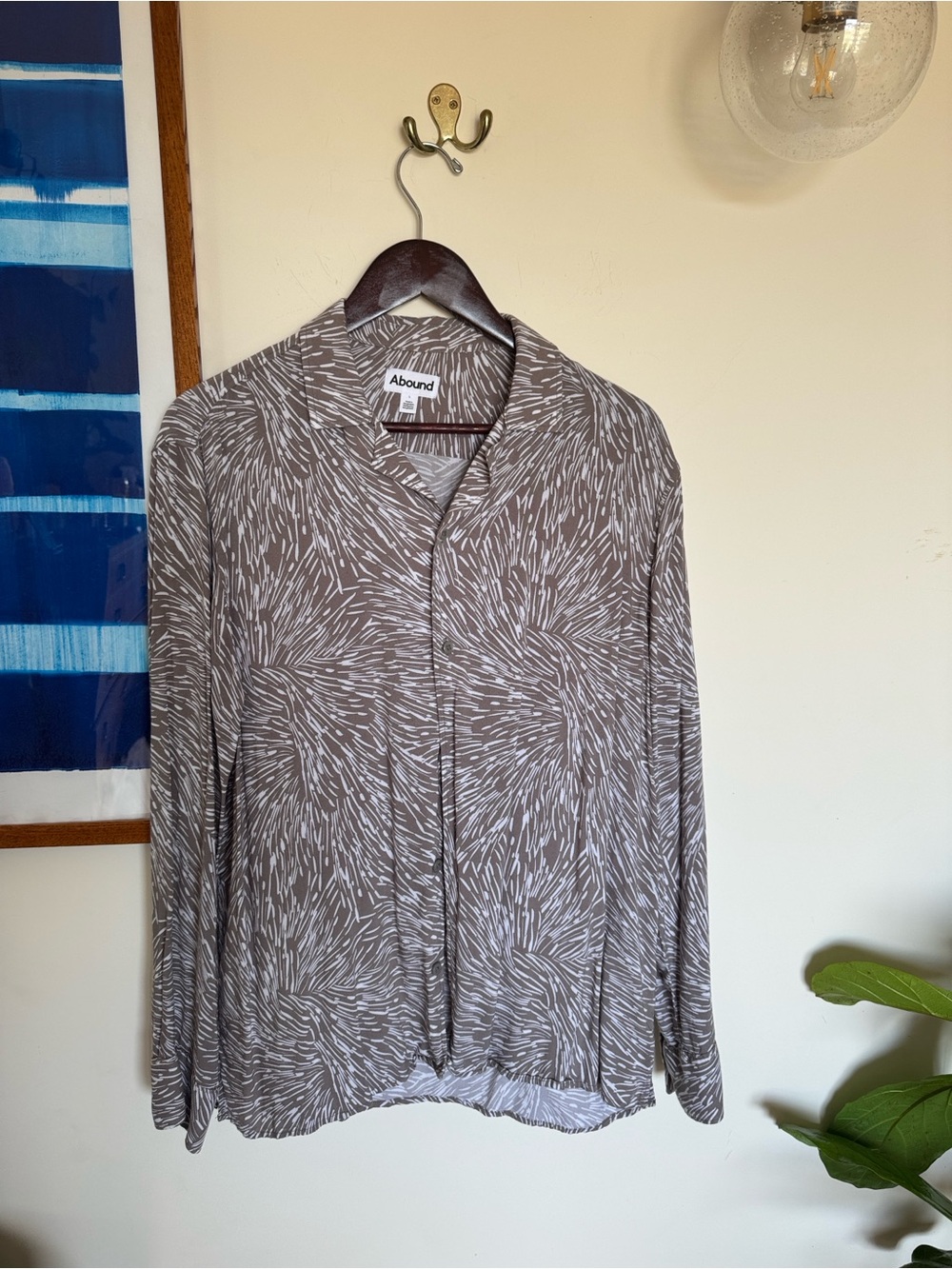 Abound Taupe and White Abstract Dash Button-Up Shirt